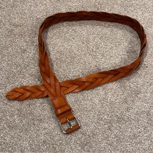 Brown Leather Braided Belt Solid Brass Buckle